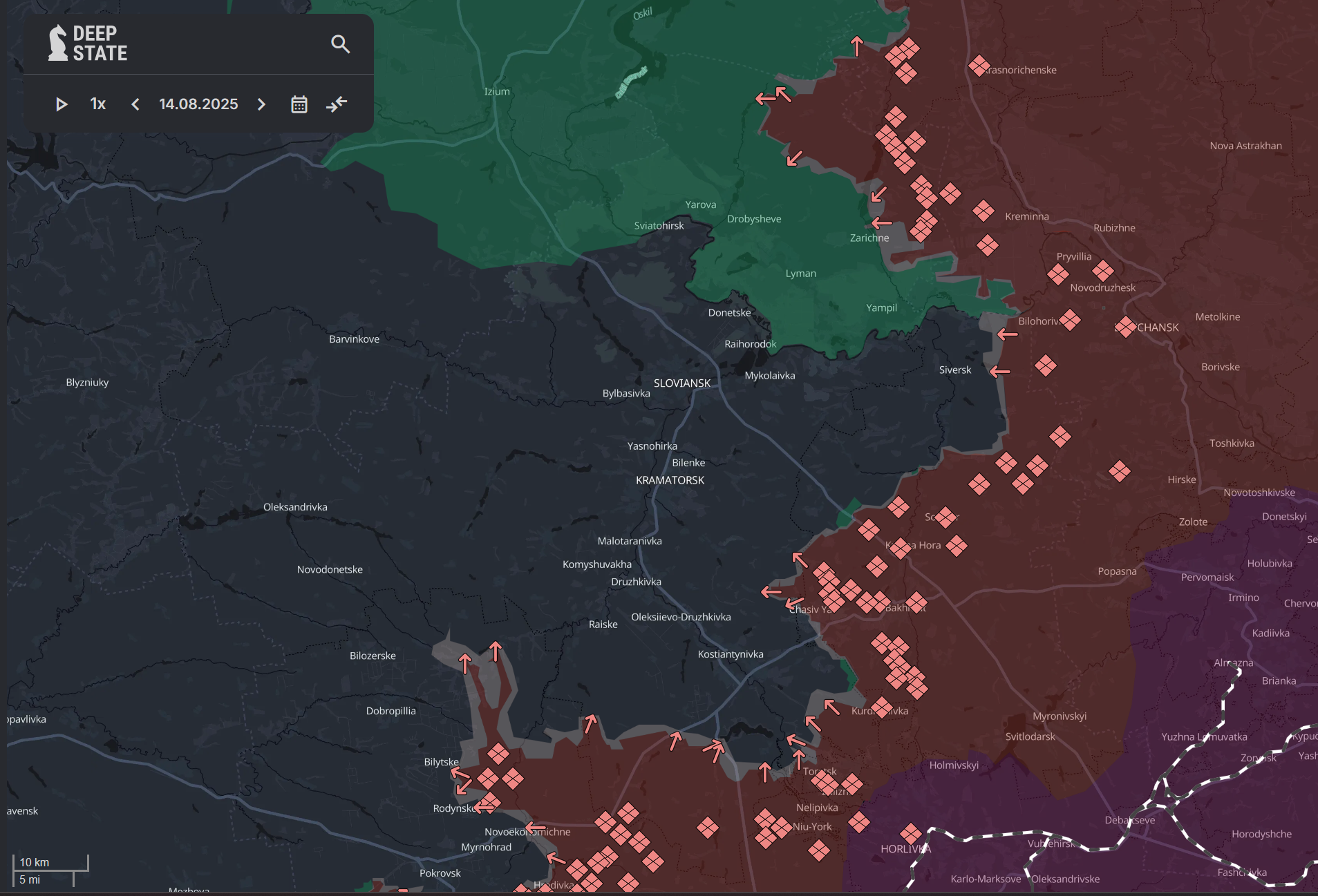 Russian push toward Dobropilia, a key garrison city, in early August 2025